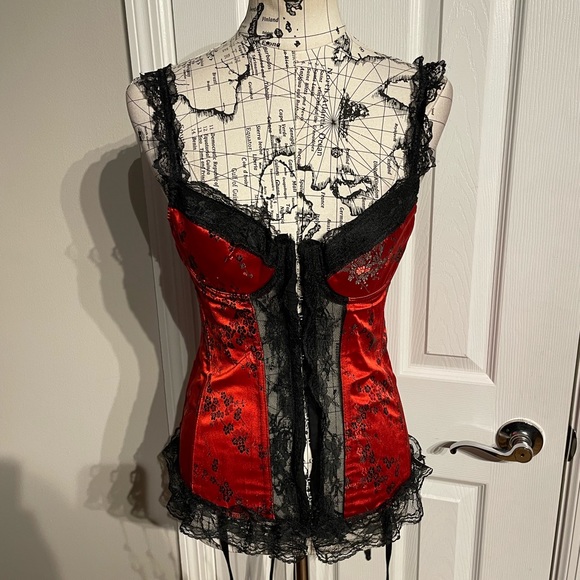 Vintage y2k Lace Floral Corset Steampunk Victorian Gothic Satin Boned burlesque - Picture 4 of 8